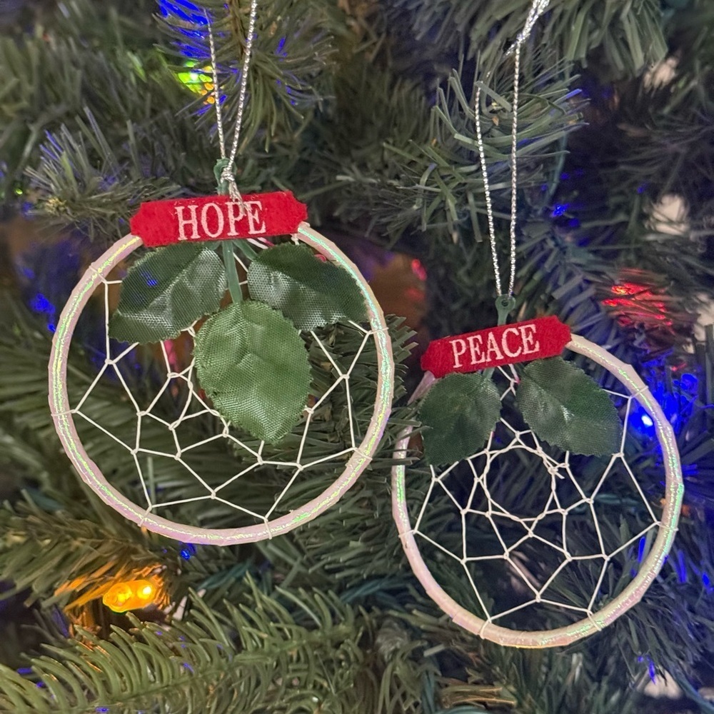 Vintage 1993 Holiday Dreamcatcher Hope & Peace Ornaments - Green and Red